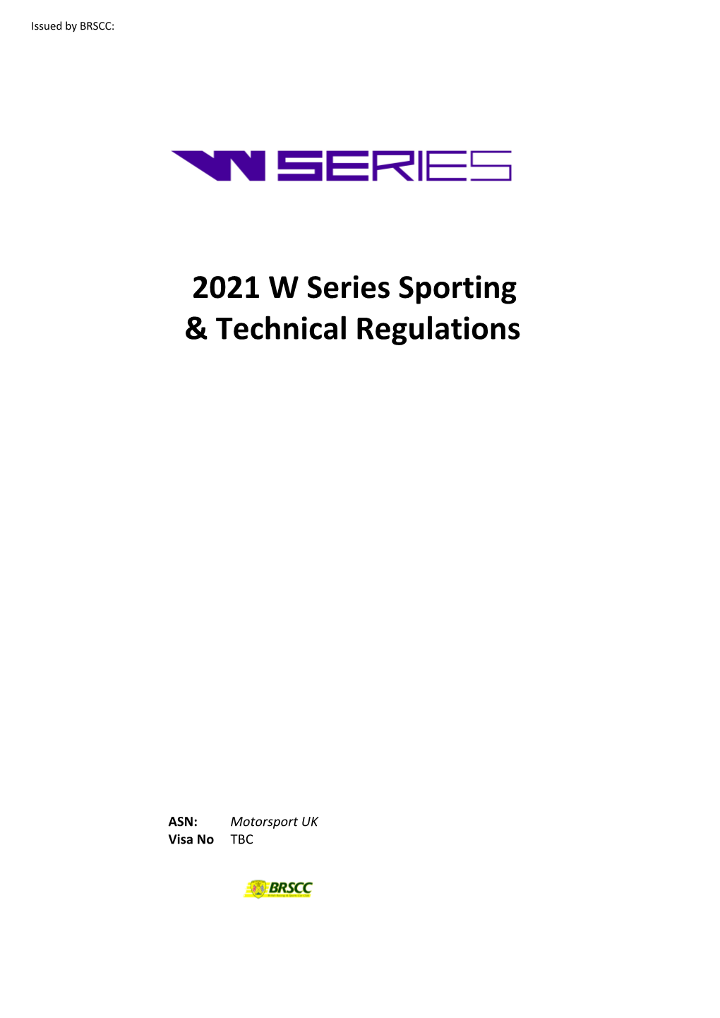 2021 W Series Sporting & Technical Regulations