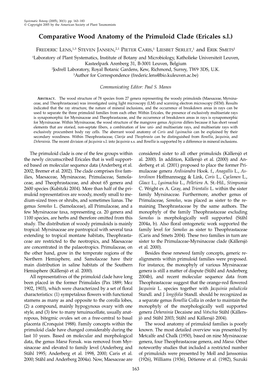 Comparative Wood Anatomy of the Primuloid Clade (Ericales S.L.)