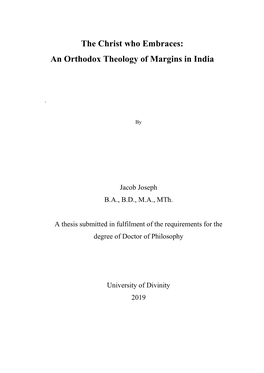 The Christ Who Embraces: an Orthodox Theology of Margins in India