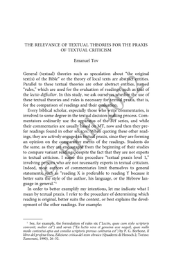 Textual Theories for the Praxis of Textual Criticism