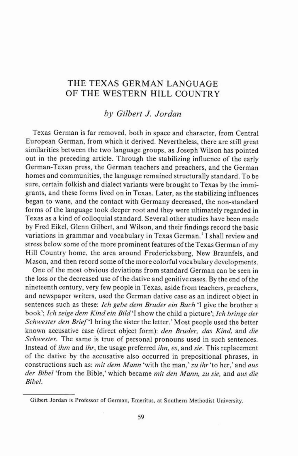 The Texas German Language of the Western Hill Country