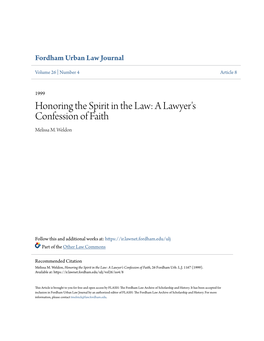 Honoring the Spirit in the Law: a Lawyer's Confession of Faith Melissa M