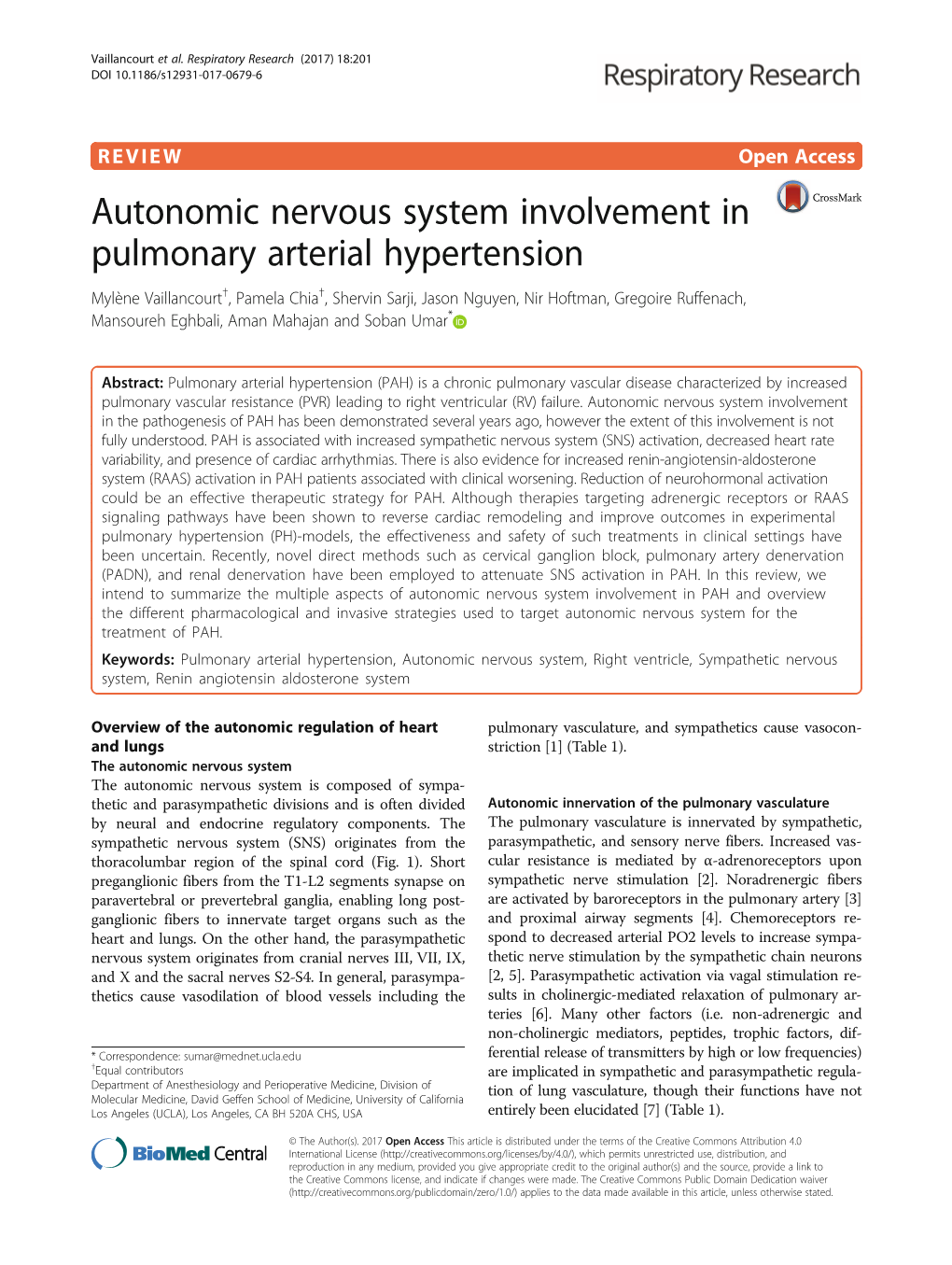 Autonomic Nervous System Involvement in Pulmonary Arterial