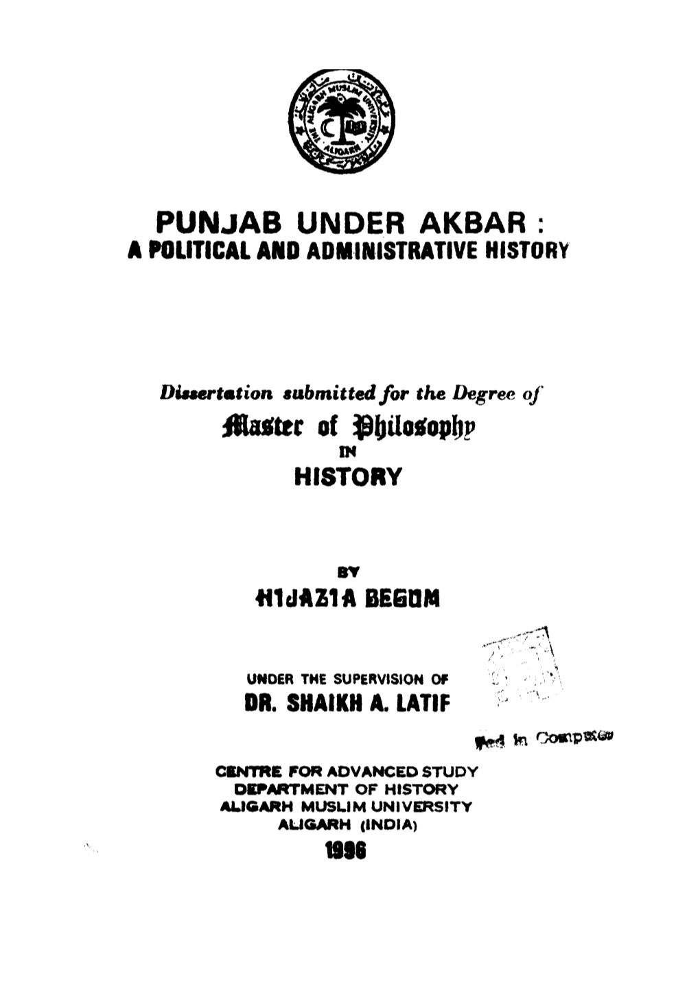 Punjab Under Akbar : a Political and Administrative History
