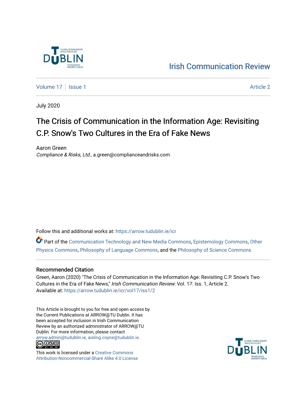 The Crisis of Communication in the Information Age: Revisiting C.P. Snow's Two Cultures in the Era of Fake News