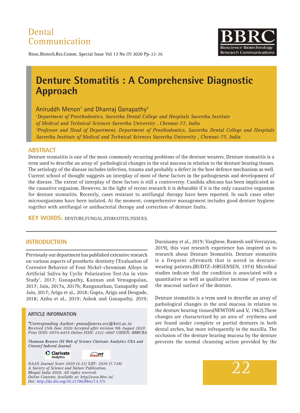 Denture Stomatitis : a Comprehensive Diagnostic Approach