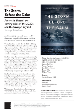 The Storm Before the Calm America’S Discord, the Coming Crisis of the 2020S, and the Triumph Beyond George Friedman