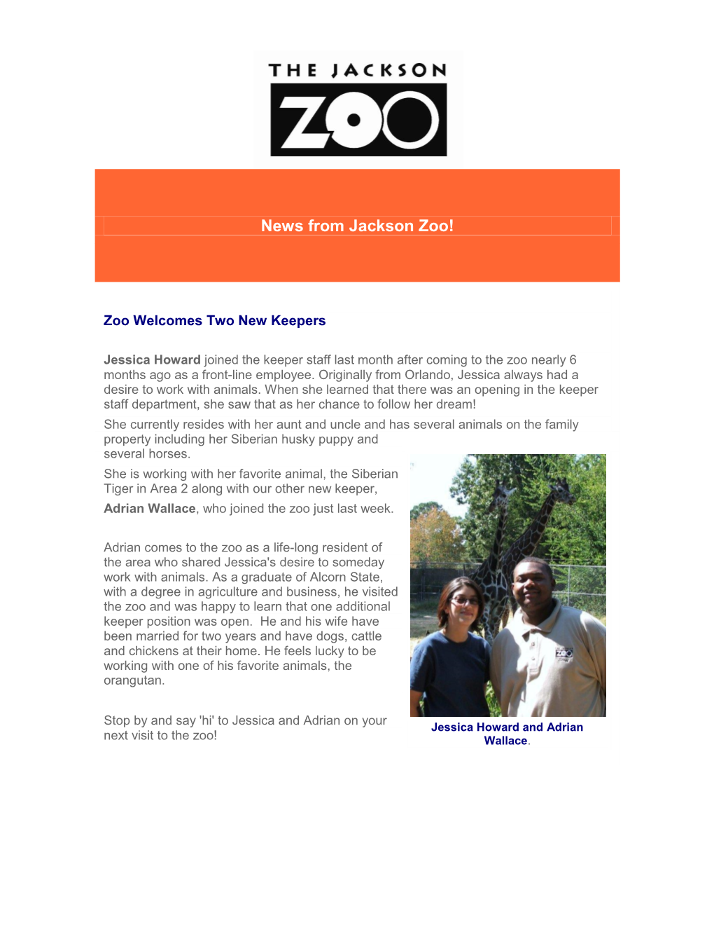News from Jackson Zoo!