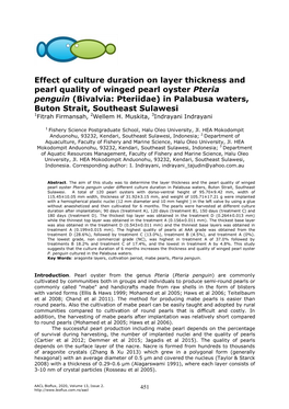 Effect of Culture Duration on Layer Thickness and Pearl Quality Of