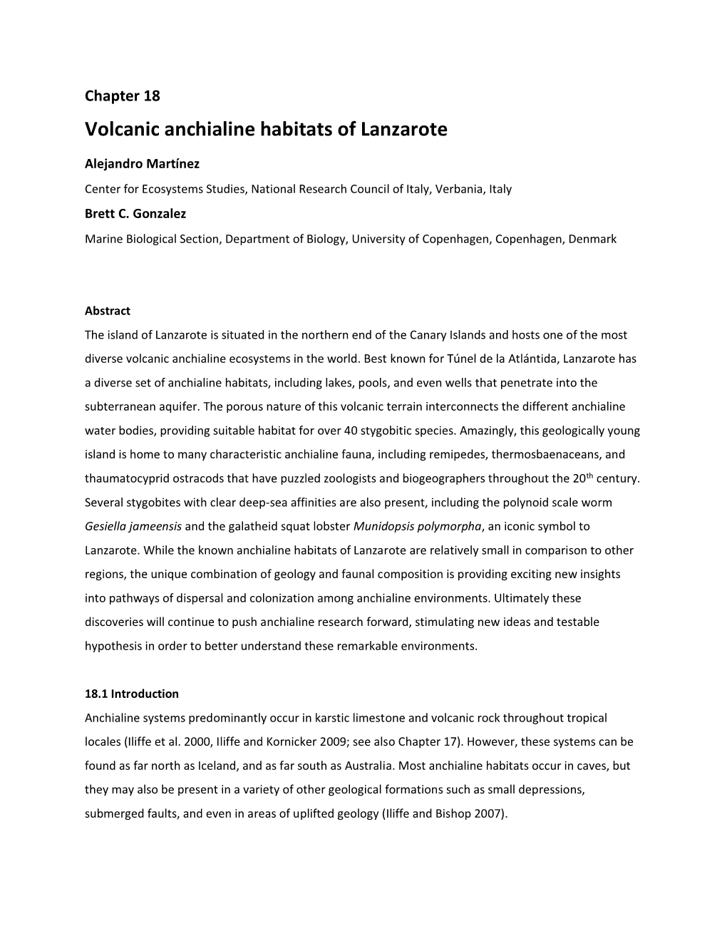 Volcanic Anchialine Habitats of Lanzarote