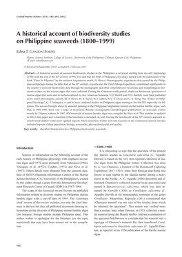 A Historical Account of Biodiversity Studies on Philippine Seaweeds (1800–1999)