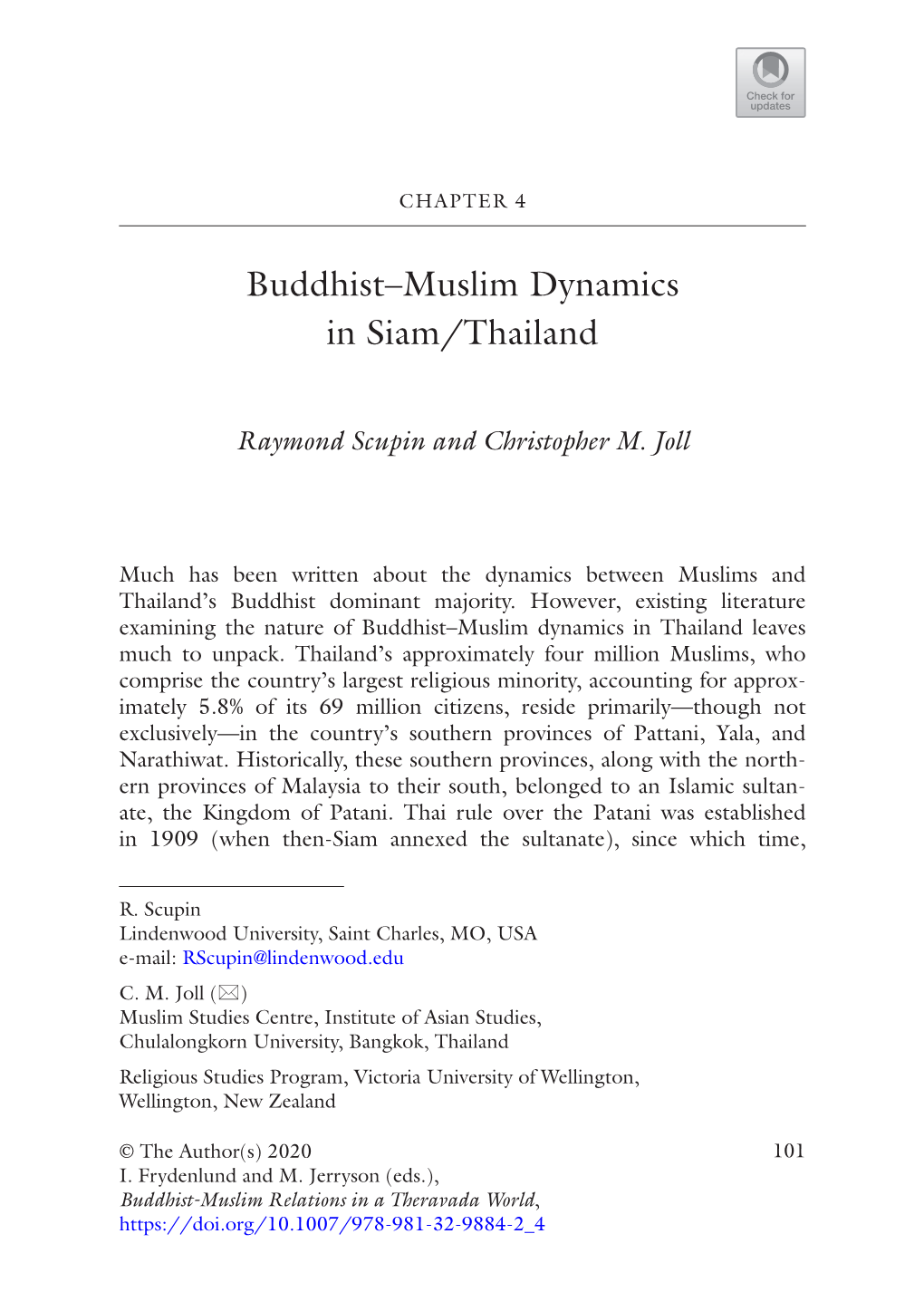 Buddhist–Muslim Dynamics in Siam/Thailand