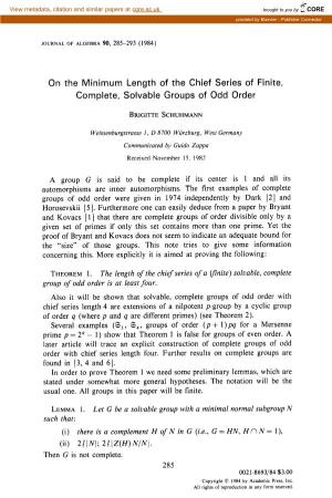 On the Minimum Length of the Chief Series of Finite, Complete, Solvable Groups of Odd Order