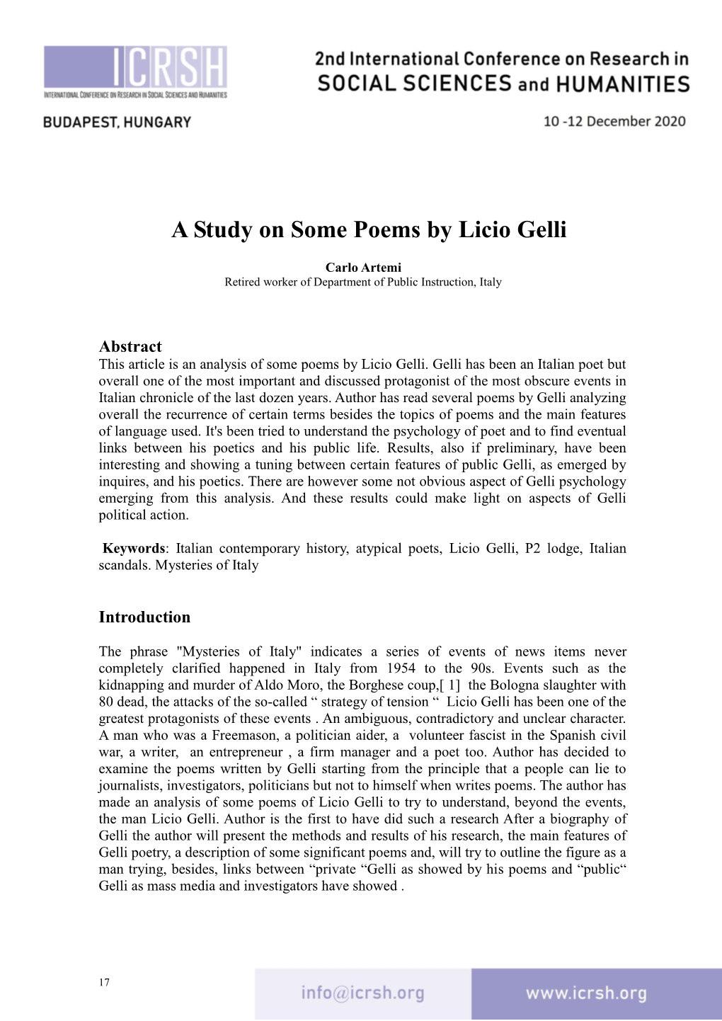 A Study on Some Poems by Licio Gelli