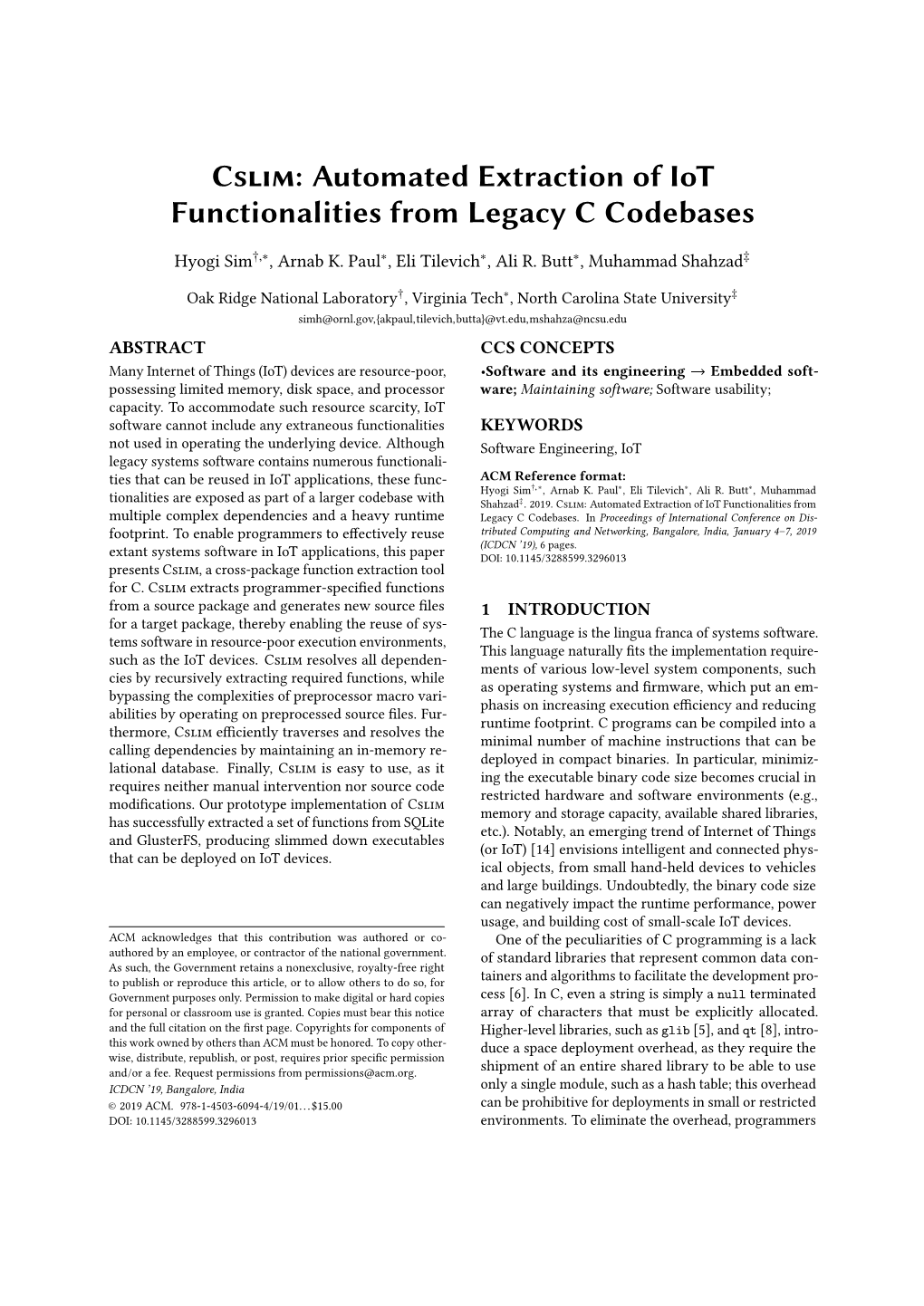 Cslim: Automated Extraction of Iot Functionalities from Legacy C Codebases