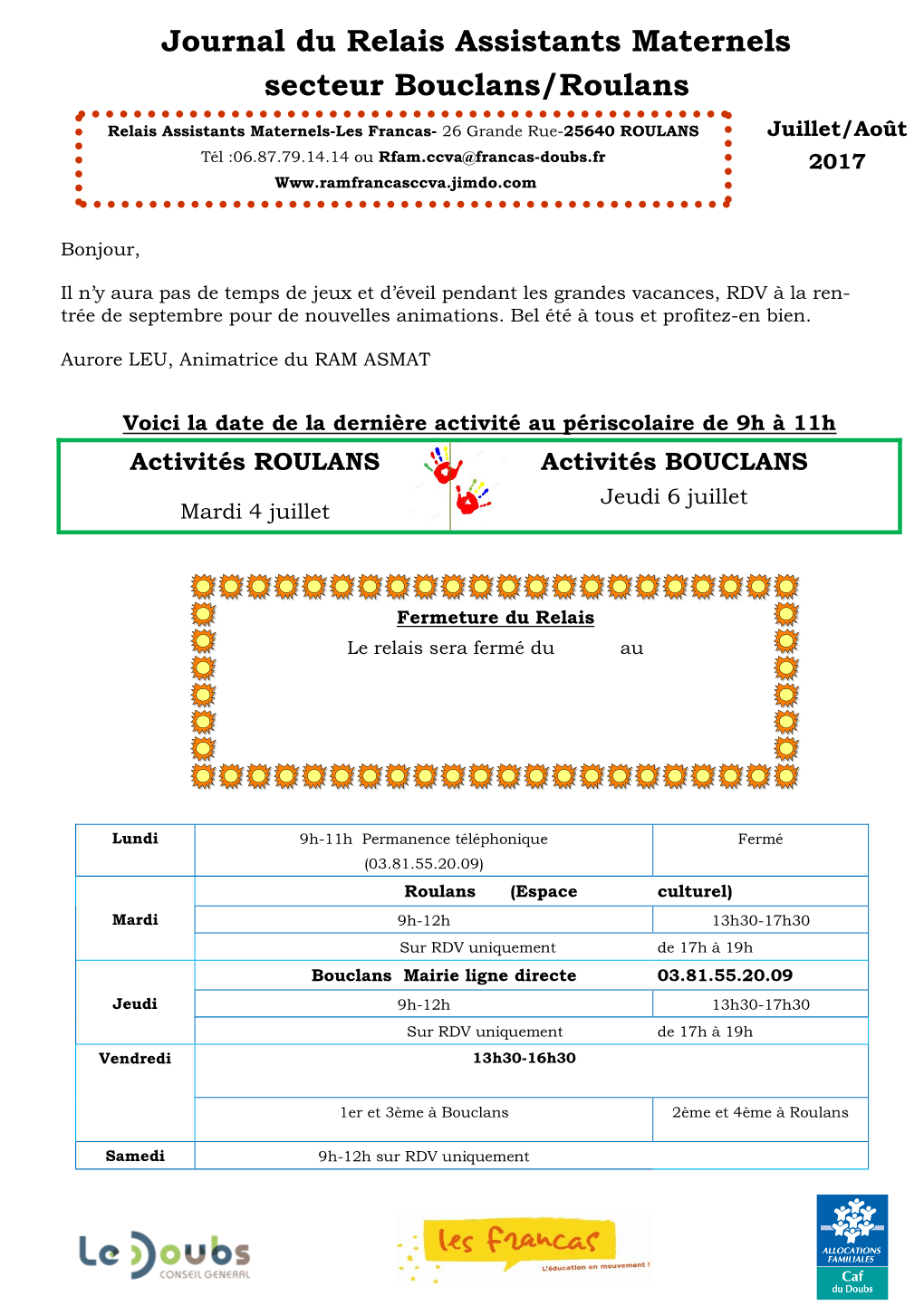 Journal Du Relais Assistants Maternels Secteur Bouclans/Roulans