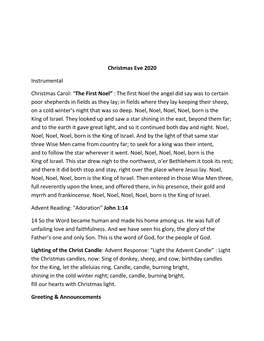 Christmas Eve 2020 Instrumental Christmas Carol: “The First Noel