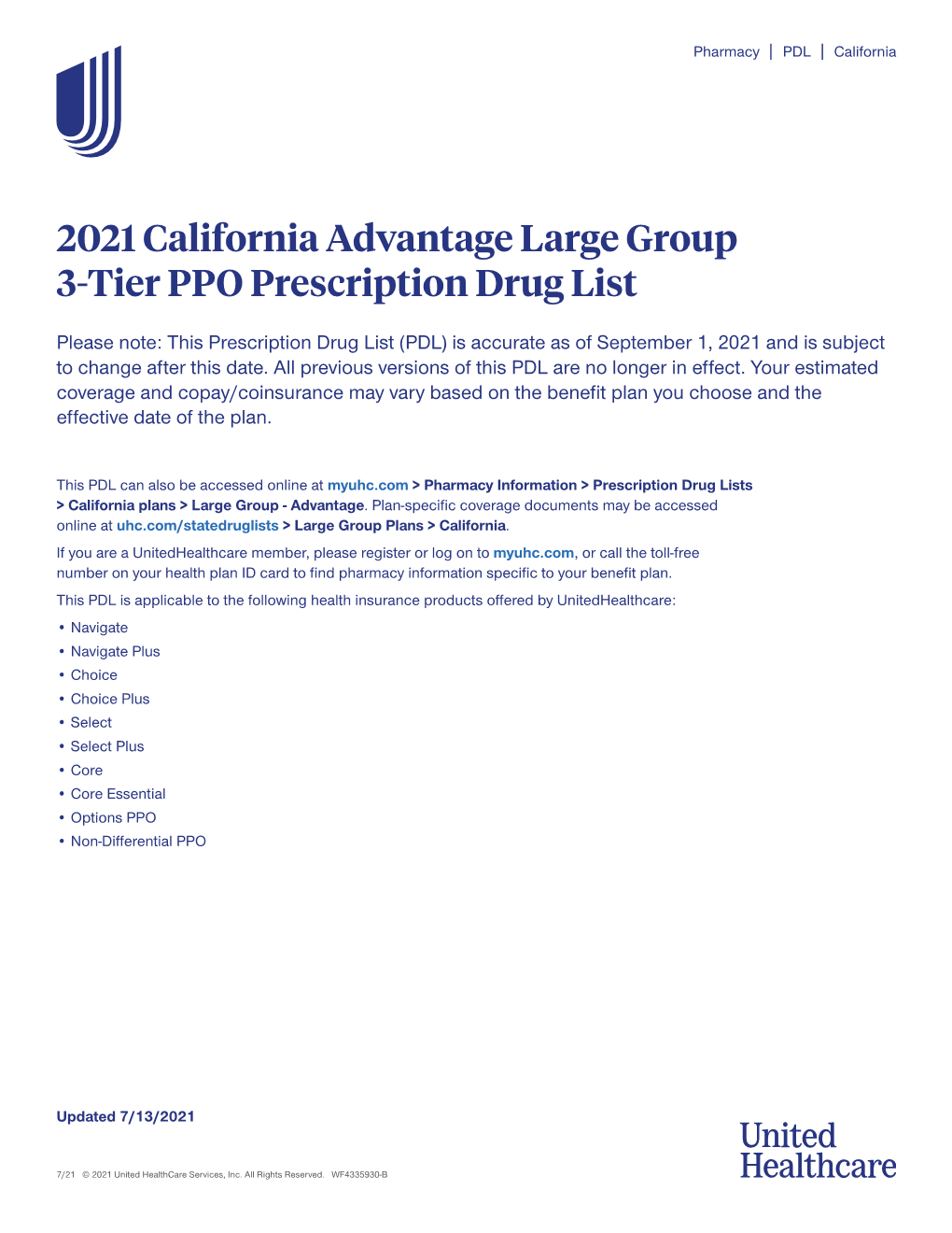 September 2021 California Advantage Large Group 3-Tier PPO Prescription Drug List – CDI Version