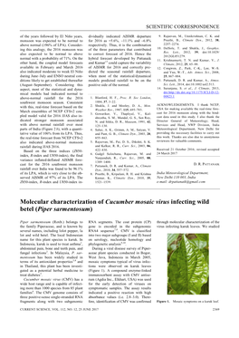 Molecular Characterization of Cucumber Mosaic Virus Infecting Wild Betel (Piper Sarmentosum)