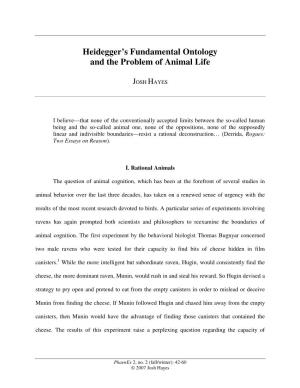 Heidegger's Fundamental Ontology and the Problem of Animal Life