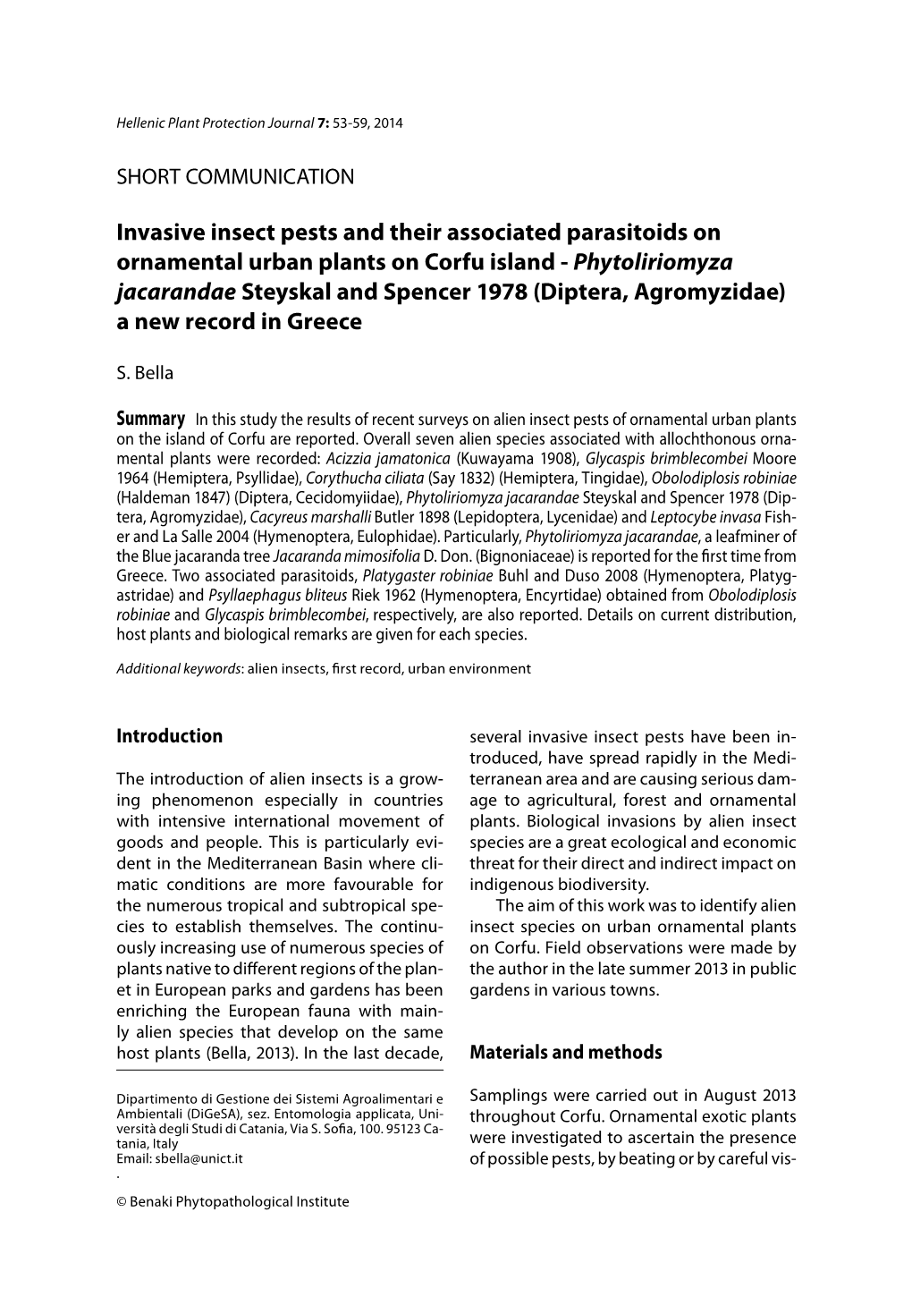 Invasive Insect Pests and Their Associated Parasitoids on Ornamental Urban Plants on Corfu Island