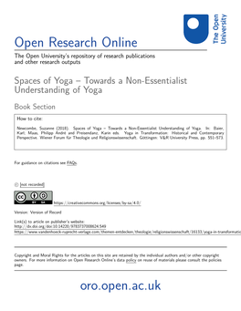 Spaces of Yoga – Towards a Non-Essentialist Understanding of Yoga