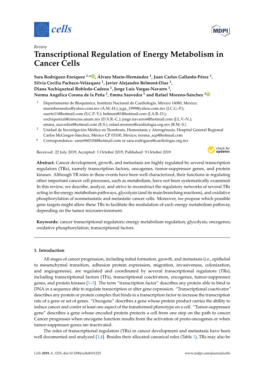 Transcriptional Regulation of Energy Metabolism in Cancer Cells