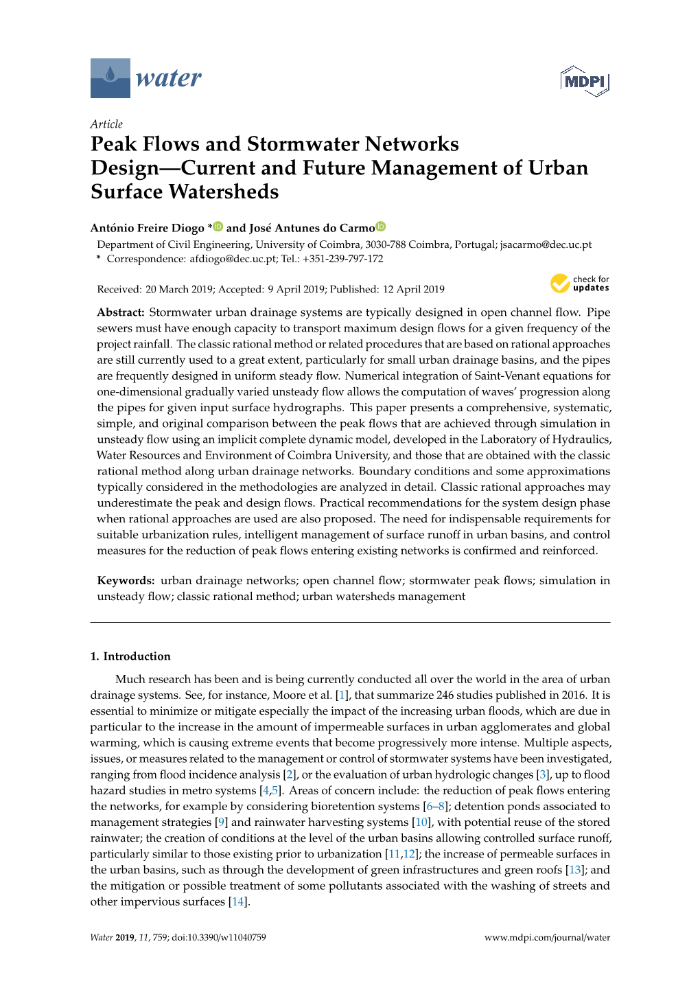Peak Flows and Stormwater Networks Design—Current and Future Management of Urban Surface Watersheds