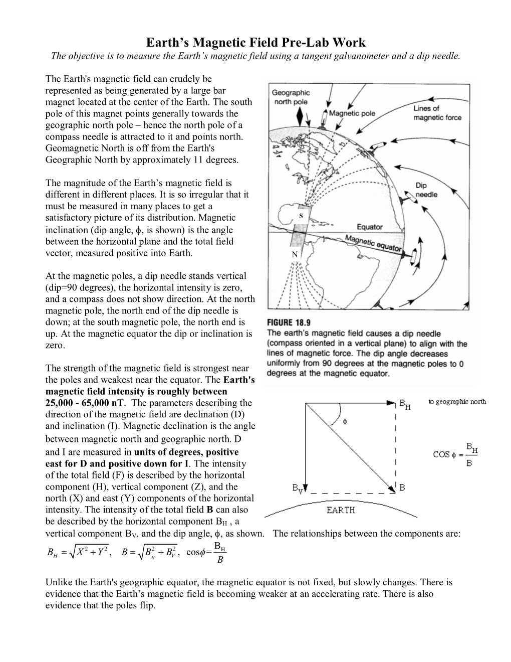 Earth's Magnetic Field Pre-Lab Work