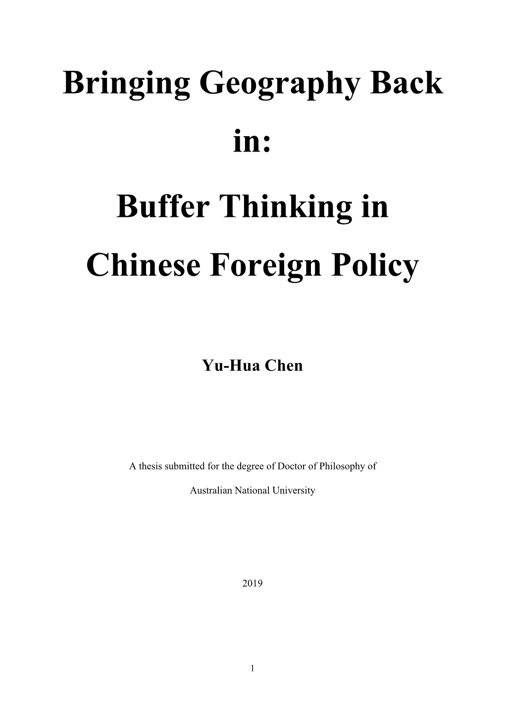 Bringing Geography Back In: Buffer Thinking in Chinese Foreign Policy