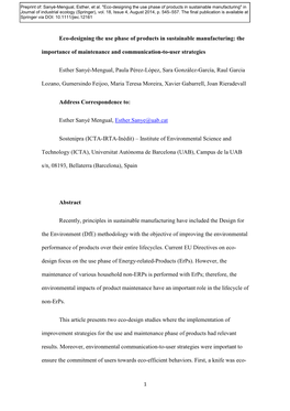 Eco-Designing the Use Phase of Products in Sustainable Manufacturing: the Importance of Maintenance and Communication-To-User Strategies