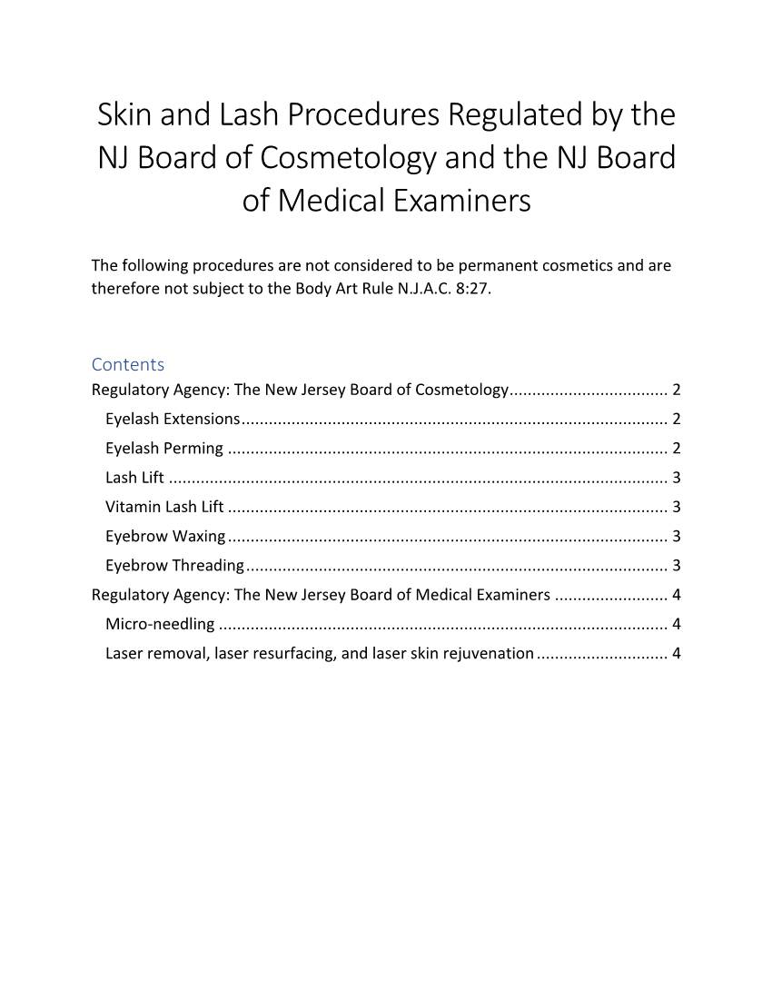 Skin and Lash Procedures Regulated by the NJ Board of Cosmetology and the NJ Board of Medical Examiners