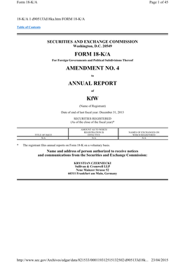 Form 18-K/A Amendment No. 4 Annual Report