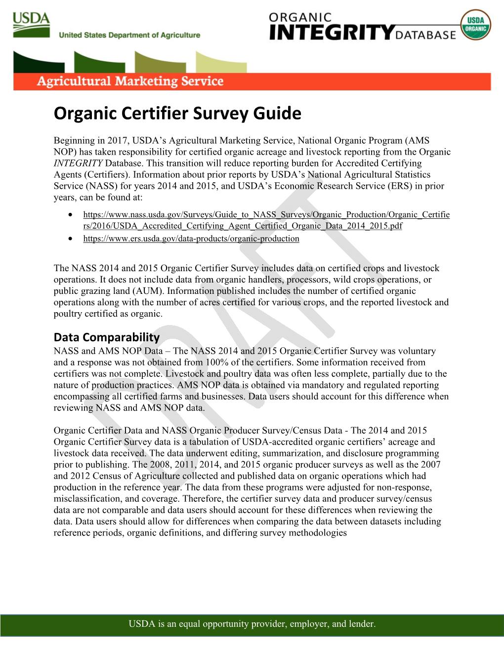 INTEGRITY Organic Certifier Survey Guide