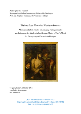 Tizians Ecce Homo Im Werkstattkontext