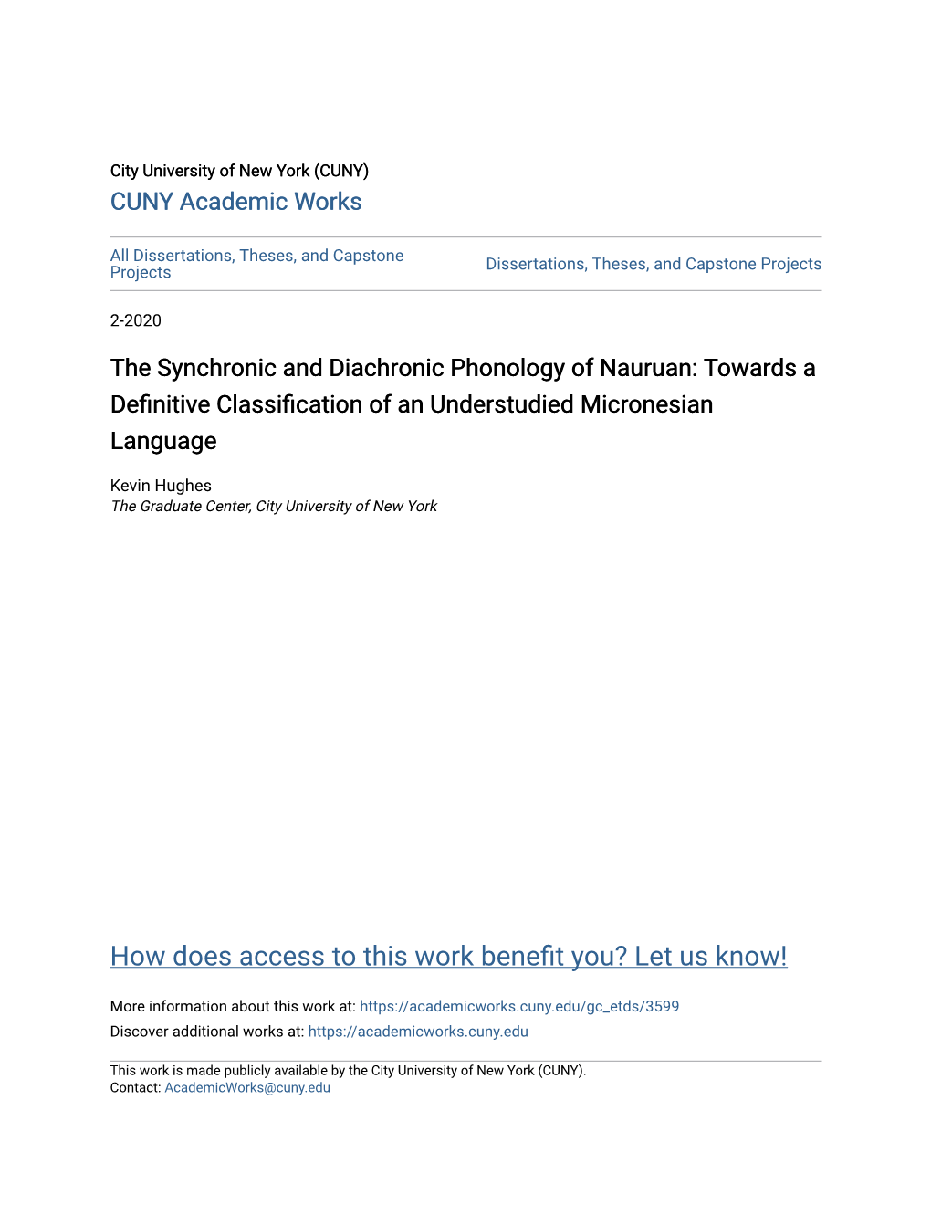 The Synchronic and Diachronic Phonology of Nauruan: Towards a Definitive Classification of an Understudied Micronesian Language