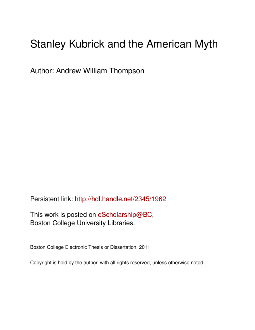Stanley Kubrick and the American Myth