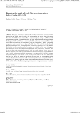 Reconstructing Medieval April-July Mean Temperatures in East Anglia, 1256- 1431