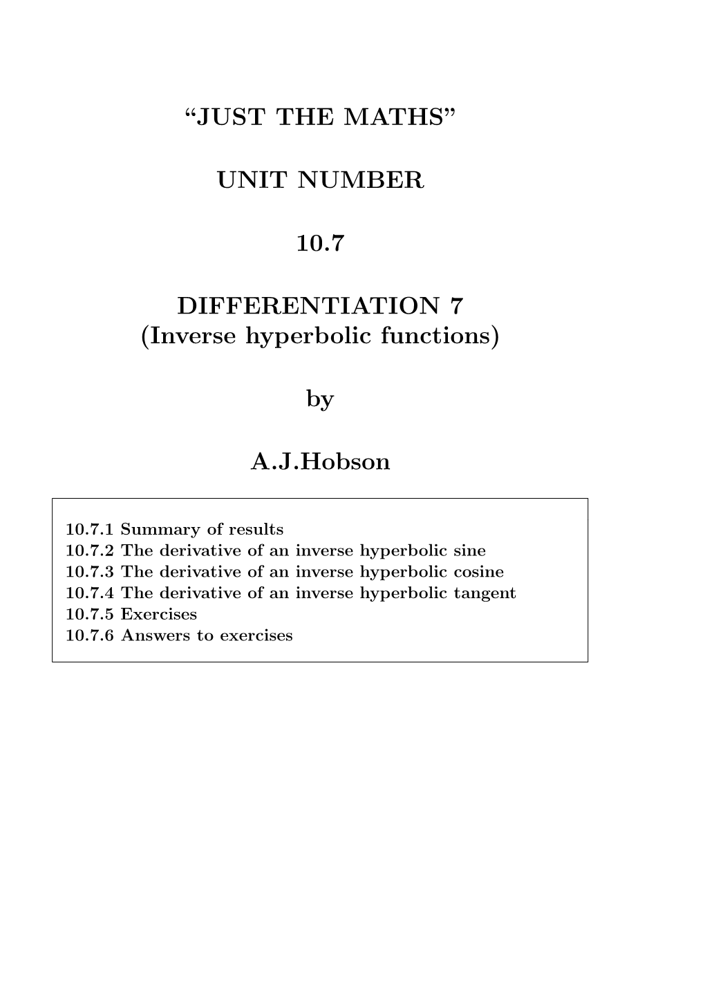 (Inverse Hyperbolic Functions) by Ajhobson