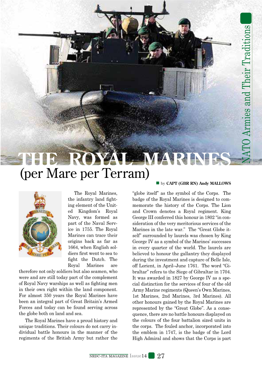 THE ROYAL MARINES NAT O a Rmies and T Heir Raditions (Per Mare Per Terram)  by CAPT (GBR RN) Andy Mallows