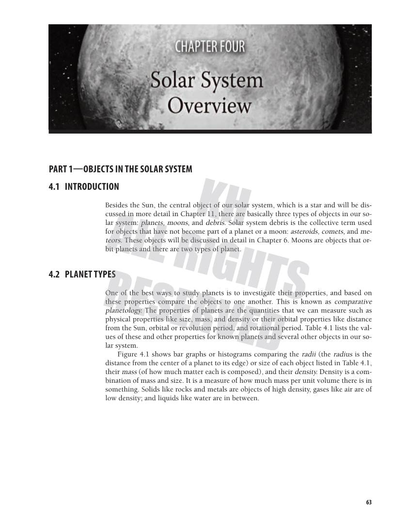 Part 1 Objects in the Solar System 4.1 Introduction 4.2
