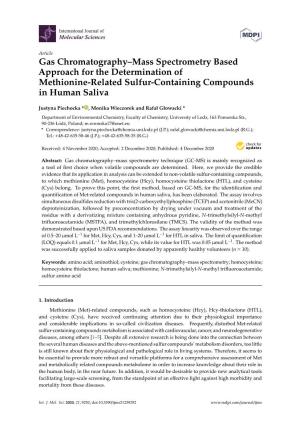 Gas Chromatography–Mass Spectrometry Based Approach for the Determination of Methionine-Related Sulfur-Containing Compounds in Human Saliva