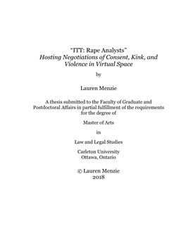 “ITT: Rape Analysts” Hosting Negotiations of Consent, Kink, and Violence in Virtual Space