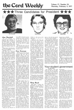 The Cord Weekly Thursday, February 3, 1977 Three Candidates for President