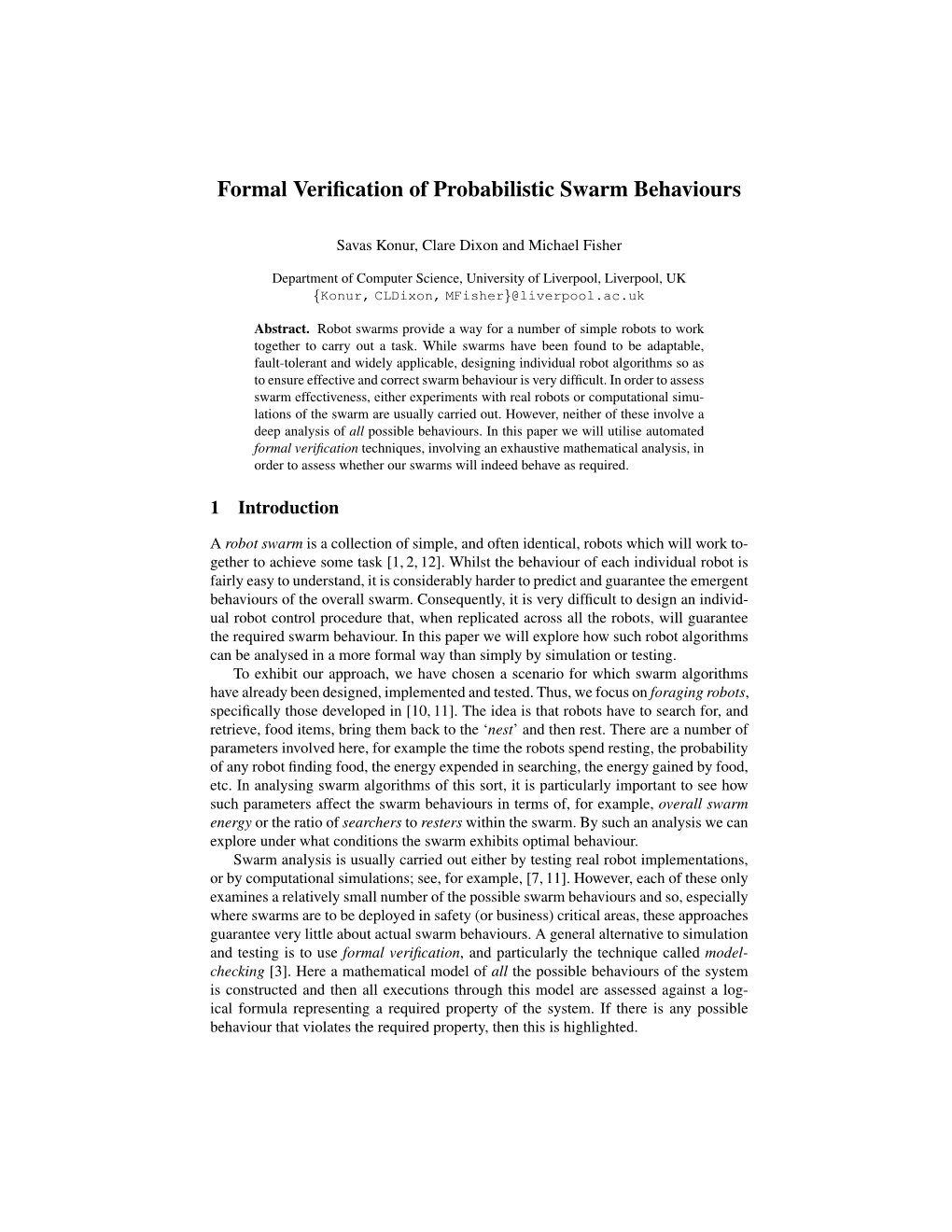 Formal Verification of Probabilistic Swarm Behaviours