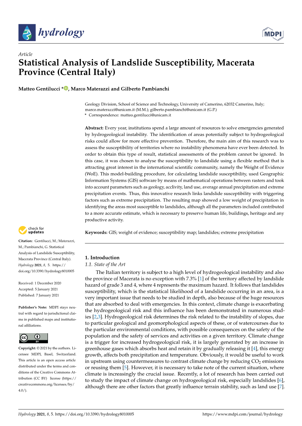 Statistical Analysis of Landslide Susceptibility, Macerata Province (Central Italy)