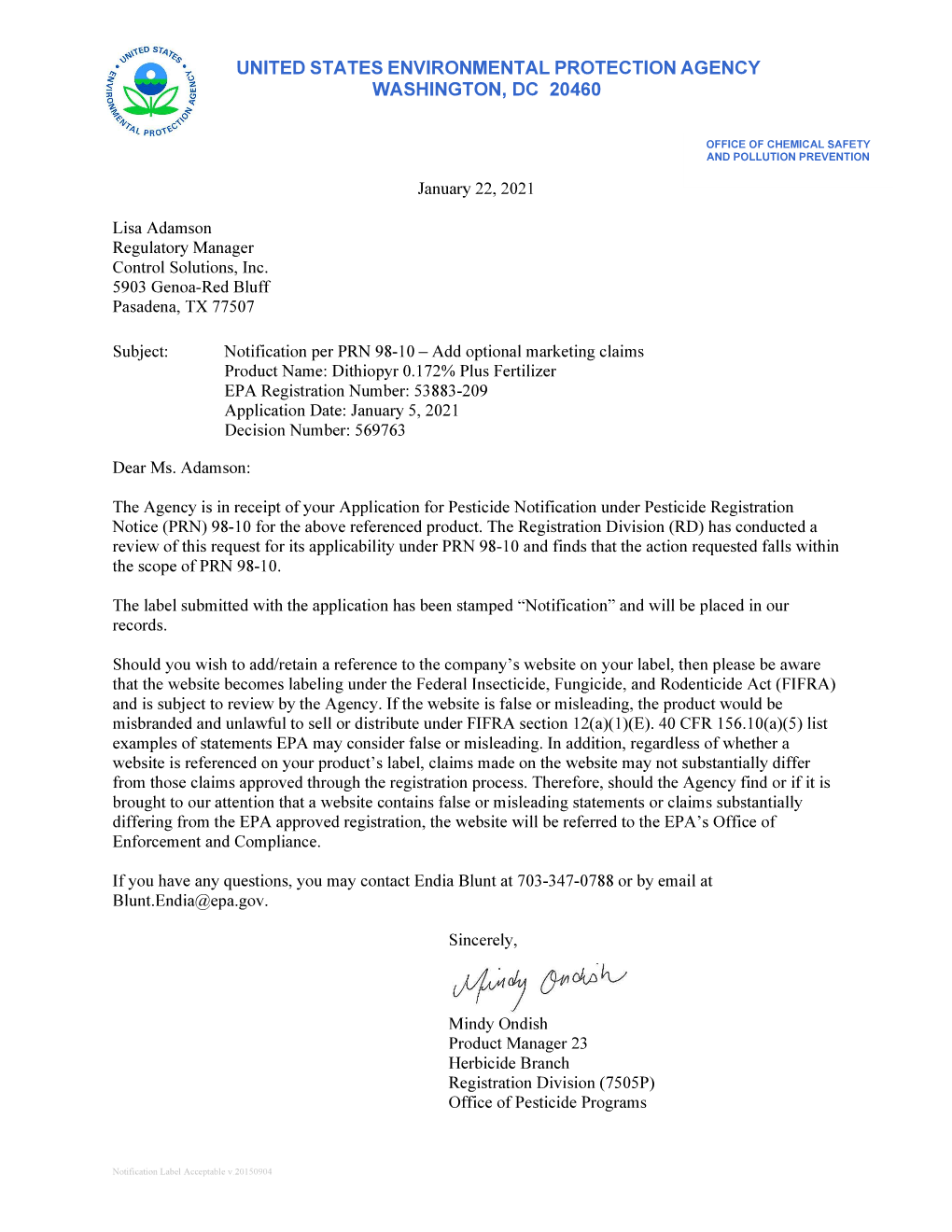 US EPA, Pesticide Product Label, DITHIOPYR 0.172% PLUS