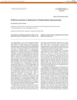Pollinium Structure in Epistemma: Periplocoideae (Apocynaceae)