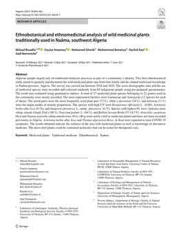 Ethnobotanical and Ethnomedicinal Analysis of Wild Medicinal Plants Traditionally Used in Naâma, Southwest Algeria