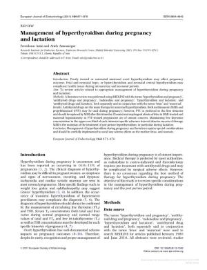 Management of Hyperthyroidism During Pregnancy and Lactation